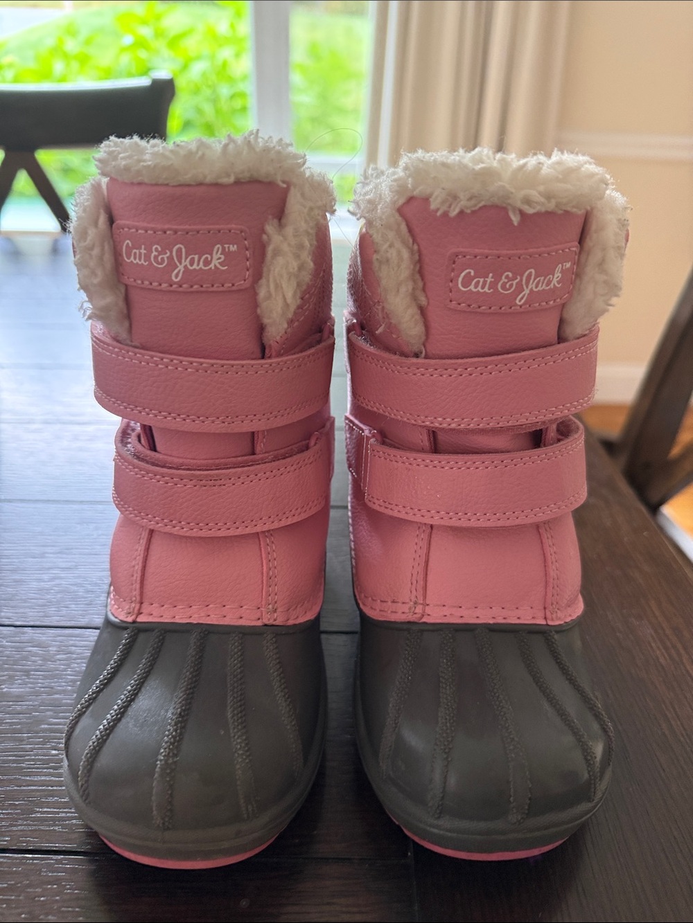 Cat & Jack Pink and Gray Insulated Hook-and-Loop Winter Boots for Kids